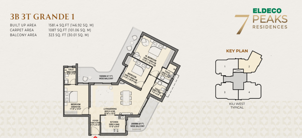 eldeco 7 peaks residences 3bhk